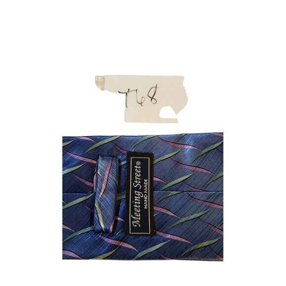 Meeting Street Blue Abstract Pattern Silk Classic Designer Tie Business Preppy - Picture 12 of 12